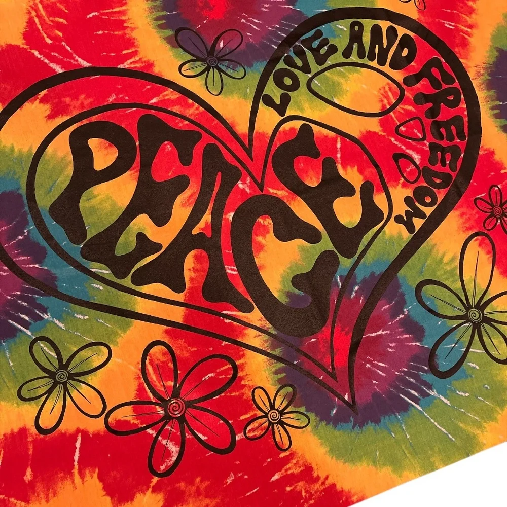 Multicolor Tie-Dye “Peace, Love & Freedom” Festival Tapestry